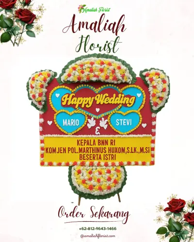 Karangan Papan Bunga Pernikahan di Karang Berombak